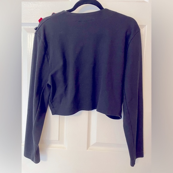 Vintage Forenza Black Cardigan Sweater with Red Roses and beads Size Large - Picture 3 of 6